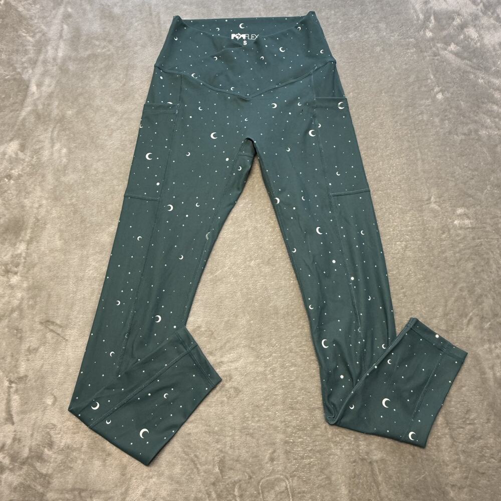 POPFLEX Leggings Women Celestial Green High Rise Pockets Moon Star Yoga Athletic - Picture 4 of 9